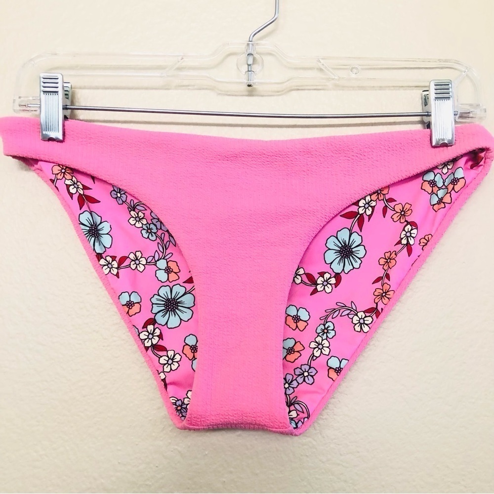 Maaji Women's Reversible Pink Floral High-Leg Bikini Bottoms Size M